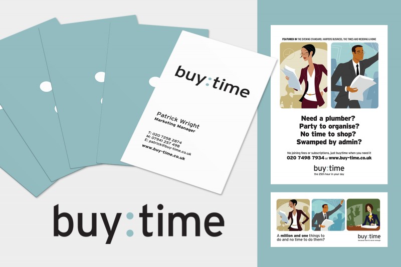 Identity design for buy:time, a concierge company for time-stretched London professionals.