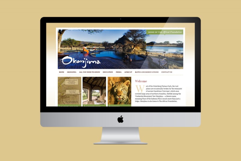 Website development and design for Okonjima, a safari lodge in Namibia and home to the Africat Foundation.